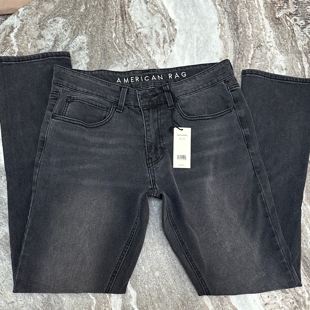 NWT American Rag Men’s Slim Fit Comfort Stretch Black/Gray Washed Jeans Sz 30/32